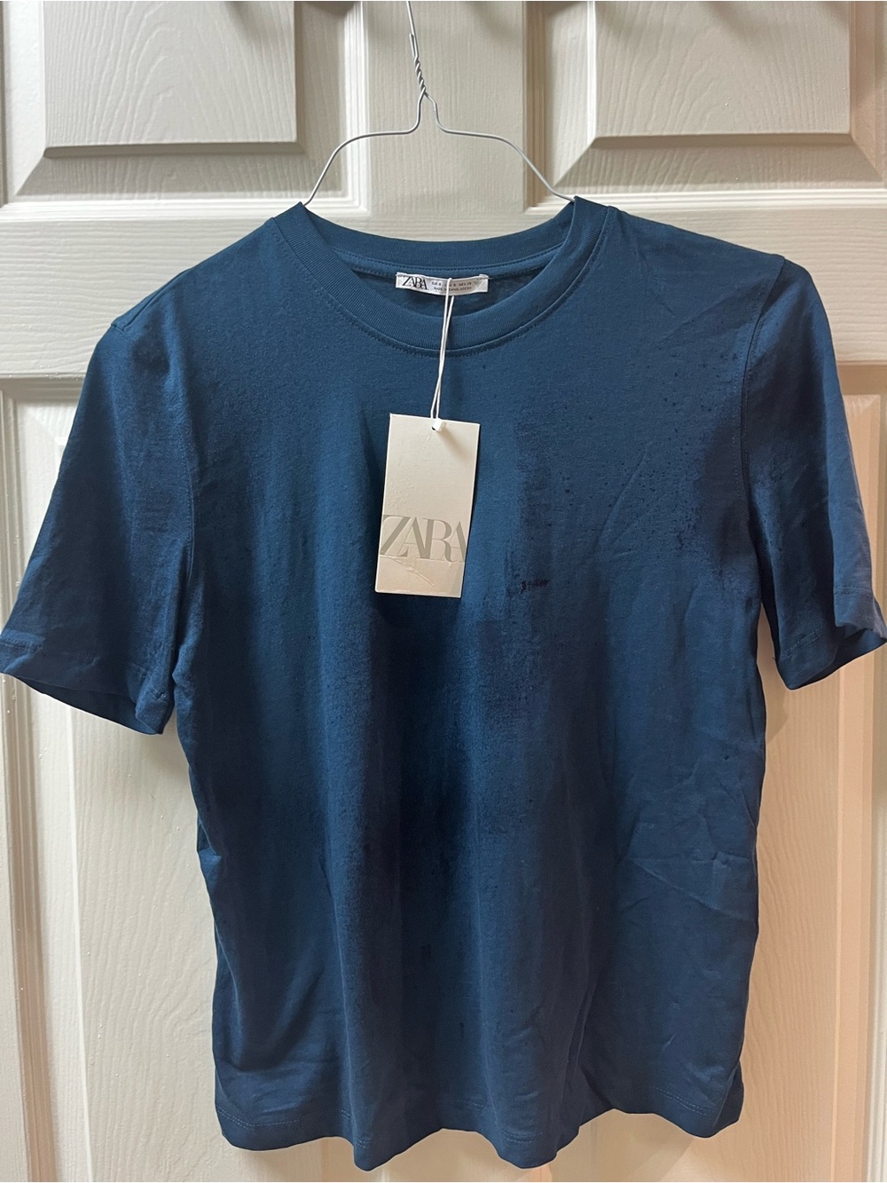 ZARA Women’s Crew Neck T-Shirt in Navy Blue